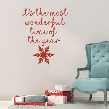 Christmas Wall Decal - It's The Most Wonderful Time Of The Year - Snow Flake Vinyl Decor for Living Room or Home Decoration