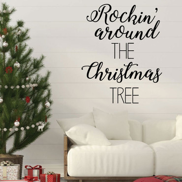 Christmas Wall Decal - Rockin' Around The Tree - Holiday Vinyl Stickers for Living Room, Family Room Decor or Home Decoration
