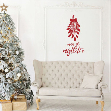 Christmas Wall Decal - Under The Mistletoe - Holiday Vinyl Decor for Living Room or Home Decoration