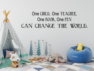 Classroom Vinyl Wall Decal - "One Child, One Teacher, One Book" Quote - Decorations for Teachers, Students - Preschool, Elementary, Library Decor