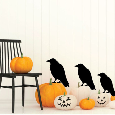 Black Birds Wall Decals - Spooky Theme Vinyl Stickers - Haunted House, Halloween, Fall Season Decor - Use Indoor or on Outdoor Windows