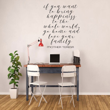 Family Love Quote - Mother Teresa Vinyl Lettering - Bring Happiness to the Whole World - Peel and Stick Adhesive Sticker for Walls, Windows