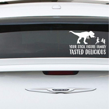 Funny Dinosaur Eating Stick Figure Family Sticker ' Stick Figure Car or Wall Vinyl Decal ' Chose From a Variety of Colors and Sizes