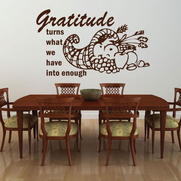 Gratitude - Gratitude Turns What We Have Into Enough - Thanksgiving Decor, Vinyl Wall Art, Home Wall Decorations for the Living Room, Kitchen, or Dining Room