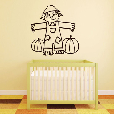 Halloween Decorations - Cute Scarecrow With Pumpkins - Halloween Wall Decals, Fall Wall Art For the Home, Preschool, Daycare Center