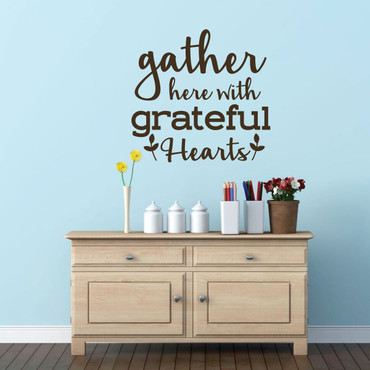 Home Wall Decal - Gather Here With Grateful Hearts - Vinyl Decoration For Living Room, Game Room Or Family Room