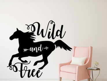 Horse Wall Decor - Wild and Free -Vinyl Wall Decal For Girl's Bedroom, Horse Themed Decor or Horse Birthday Decorations- Cabin, Ranch, Equestrian Center - Animal Lover Wall Sticker