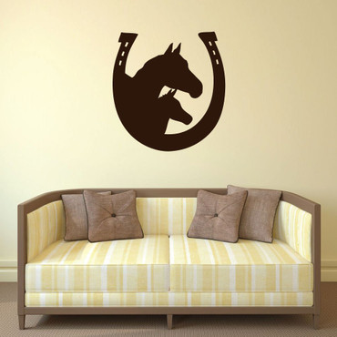 Horseshoe Wall Decal - Mare and Foal - Vinyl Sticker Design for Home Decor, Bedroom or Living Room Decoration