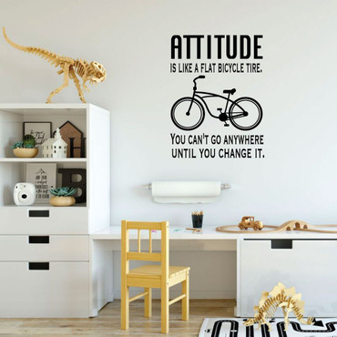 Inspirational Wall Art - Vinyl Decal Motivational Quote: Attitude Is Like A Flat Bicycle Tire - Teen Decor for Bedroom, Living Room, Craft Room or Office Decor.