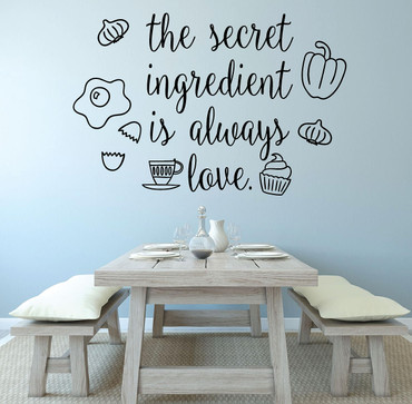 Kitchen Wall Decal Quote - "The Secret Ingredient Is Always Love" - Farmhouse Vinyl Sticker Decoration for Home or Dining Room Decor