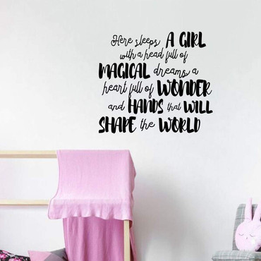 Little Girls Room Vinyl Quote Decal ' 'Here Sleeps A Girl' - Bedroom, Nursery - Large and Small Sizes Available