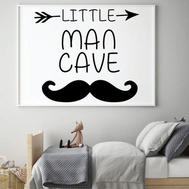 Little Man Cave Sign - Boy Mustache Wall Decal - Vinyl Decorations for Bedroom, Nursery or Den