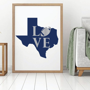 Love Texas Football Vinyl Wall Decal - Athlete or Fan Gift for Bedroom, Living Room, Office, Playroom or Man Cave
