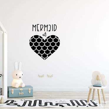 Mermaid Themed Heart Silhouette Wall Decal - Vinyl Decor for Girl's Bedroom, Bathroom, Playroom or Nursery Decoration