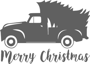 Merry Christmas Wall Decal - Chevy Truck with Pine Tree - Holiday Vinyl Decor for Living Room or Home Decoration
