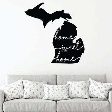 Michigan Wall Decor - Sweet Home - State Silhouette Vinyl Sticker Decal Art for Home, Living Room or Family Room Decoration