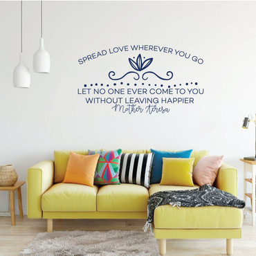 Mother Teresa Wall Art - Spread Love Wherever You Go With Flower Design - Christian Vinyl Home Decor for Bedroom or Living Room Decoration