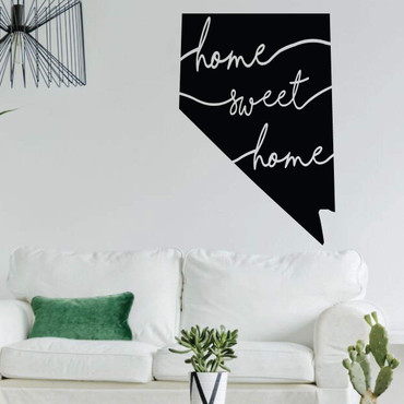 Nevada Wall Decal | 'Home Sweet Home' Lettering | Silver State Silhouette Vinyl Home Decor for Family or Living Room, Bedroom, Kitchen Decoration | Black, White, Yellow, 25 Colors