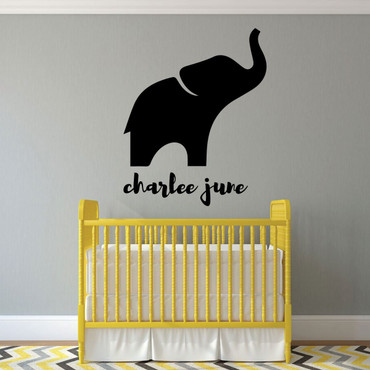 Nursery Wall Decal - Personalized Elephant Silhouette - Children's Room Decor - Vinyl Design for Bedroom or Playroom