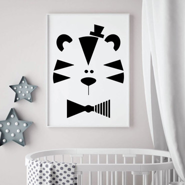 Nursery Wall Decal - Tiger With Top Hat - Vinyl Decorations for Bedroom, Playroom or Study Area