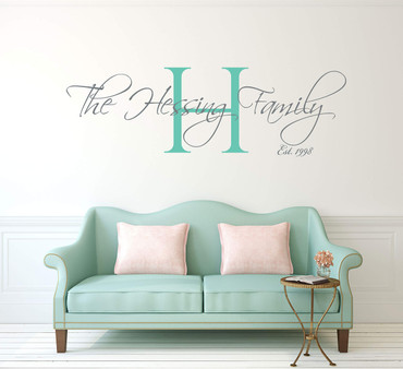 Personalized Family Name Wall Decals of Premium Vinyl stickers for Home and Wall Decor with Established Marriage Year and Monogram Initial - Custom Sizes and Colors Match the Theme of any Living Space