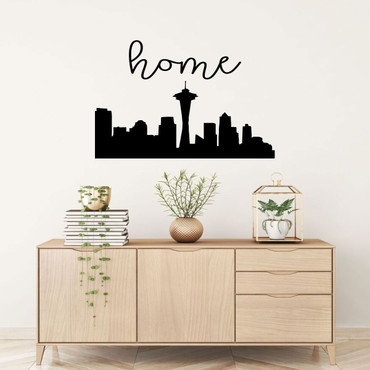 Seattle Skyline Decal Vinyl Wall Art with Home Lettering and City Silhouette for Living Room, Bedroom, Office Decor