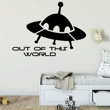 Spaceship Wall Decal - Out of This World - Boys Bedroom Decoration, Playroom or Children Room Decor