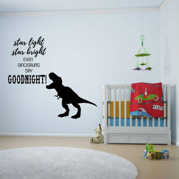 T REX Wall Decal - 'GOODNIGHT' - Dinosaur Silhouette Vinyl Sticker Decor for Boys Room or Playroom Decoration