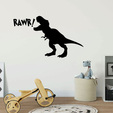 T REX Wall Decal - RAWR - Dinosaur Silhouette Vinyl Sticker Decor for Boys Room or Playroom Decoration
