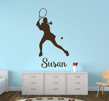 Tennis Wall Decals - Personalized Female Tennis Player (Long Hair) - Sport Wall Decals, Gifts For Tennis Players, Sports Wall Art For the Home, Locker Room, or Personalized Wall Decals For the Bedroom