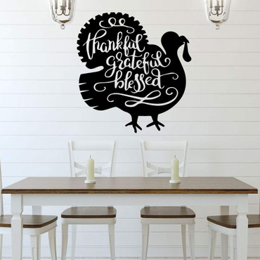 Thanksgiving Wall Decor ' 'Thankful Grateful Blessed' Turkey Silhouette Design - Vinyl Decoration For Home, Living Room, Entryway or Fireplace ' Fall, Autumn