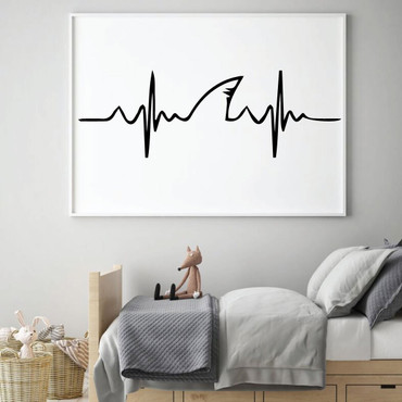 Wall Decal for Boys - Shark Heart Beat Decor - Vinyl for Children's Room or Playroom Decoration