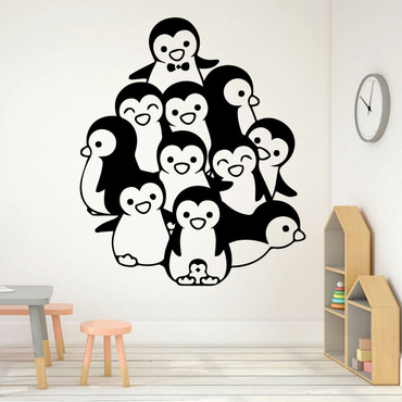 Wall Decal for Children - Penguin Group - Boys or Girl's Bedroom Decoration, Playroom or Nursery Room Decor
