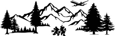 Mountain Scene with Mickey and Minnie and airplane. Measures 70 inches wide by 22 inches tall