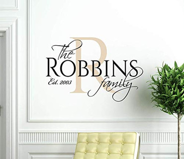 Personalized family name wall decal with monogram initial and established year