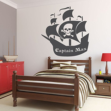 Personalized Name Pirate Ship Wall Decal - Gray