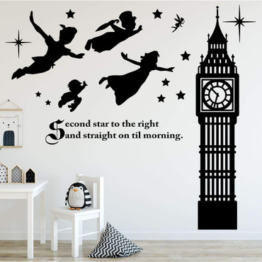 Peter Pan Scene Silhouettes and Big Ben Clock
