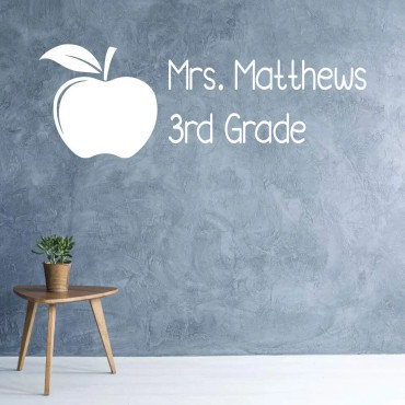 Customized Apple Silhouette Classroom Vinyl Wall Decal - White