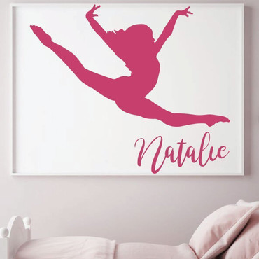 Gymnastics wall decal with gymnast silhouette and personalized custom name