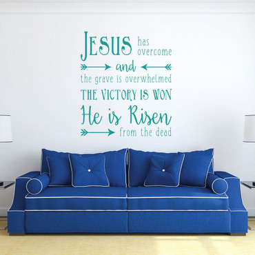 Jesus Christ Resurrection Quote Wall Decal- Easter Decoration - Turquoise