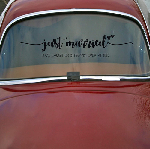 'Just Married' Car Window Decal - Love, Laughter & Happily Ever After
