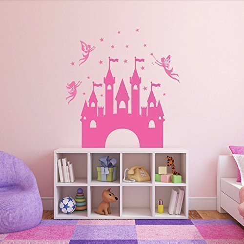 Pink Princess Castle with fairies wall sticker