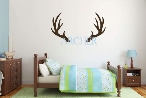 Antler Wall Decal - Personalized Vinyl Decor for Boys Bedroom Decoration, Playroom or Nursery Room Decor