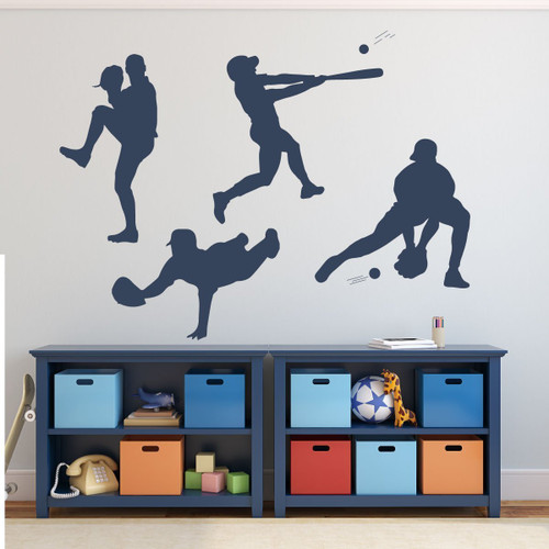 Baseball Player Wall Decal Pitching Catching Diving Batting Boys' Room Vinyl Wall Decor
