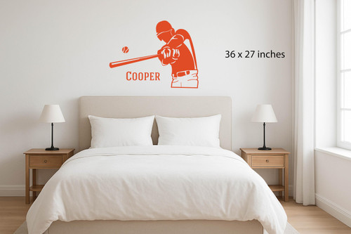 Baseball Player Wall Decal ' Sports Vinyl Wall Sticker for Teen Boys Bedroom, Playroom or Game Room ' Removable Baseball Bat Wall Decor