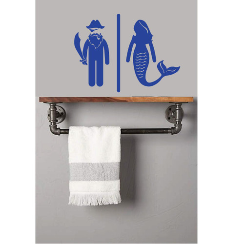 Bathroom Door Wall Decor - Pirate and Mermaid Nautical Design Vinyl Decal Stickers for Kids, Boys and Girls Room - Custom Sizes and Colors Match The Theme of Any Living Space