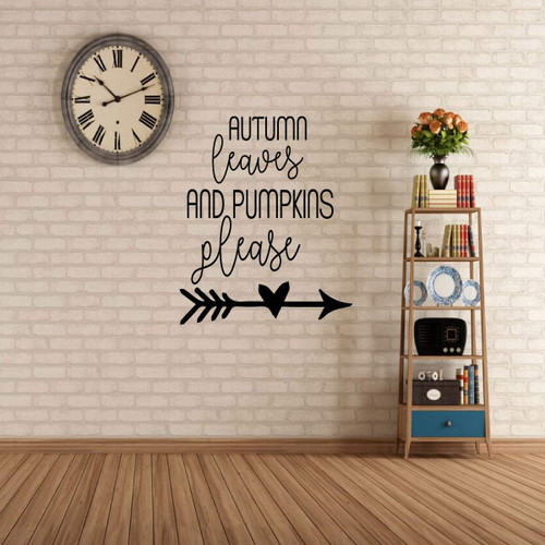 Autumn Season Wall Decal ' 'Pumpkins Please'- Silhouette Heart Arrow- Vinyl Decor for Living Room, Family Room or Home Decoration