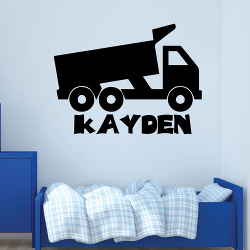 Boy's Custom Name Dump Truck Wall Decal - Personalized Vinyl Decor for Bedroom, Playroom or Children's Room
