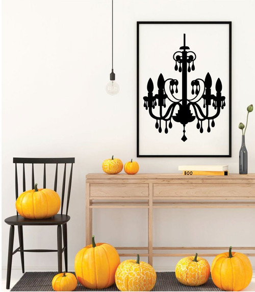 Chandelier Vinyl Wall Decal - Home Decor Silhouette - Decoration for Halloween Party, Haunted House or Mansion