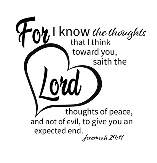 Christian Decor - Bible Verse Wall Decals - Jeremiah 29:11 - Thoughts of Peace and Not of Evil - Vinyl Sticker Art for Home or Church Decoration